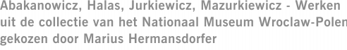 Abakanowicz, Halas, Jurkiewicz, Mazurkiewicz - Werken uit de collectie van het Nationaal Museum Wroclaw-Polen gekozen door Marius Hermansdorfer