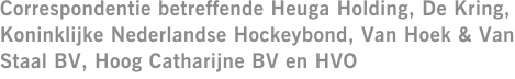 Correspondentie betreffende Heuga Holding, De Kring, Koninklijke Nederlandse Hockeybond, Van Hoek & Van Staal BV, Hoog Catharijne BV en HVO