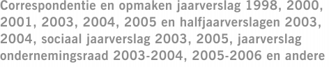 Correspondentie en opmaken jaarverslag 1998, 2000, 2001, 2003, 2004, 2005 en halfjaarverslagen 2003, 2004, sociaal jaarverslag 2003, 2005, jaarverslag ondernemingsraad 2003-2004, 2005-2006 en andere