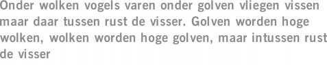 Onder wolken vogels varen onder golven vliegen vissen maar daar tussen rust de visser. Golven worden hoge wolken, wolken worden hoge golven, maar intussen rust de visser